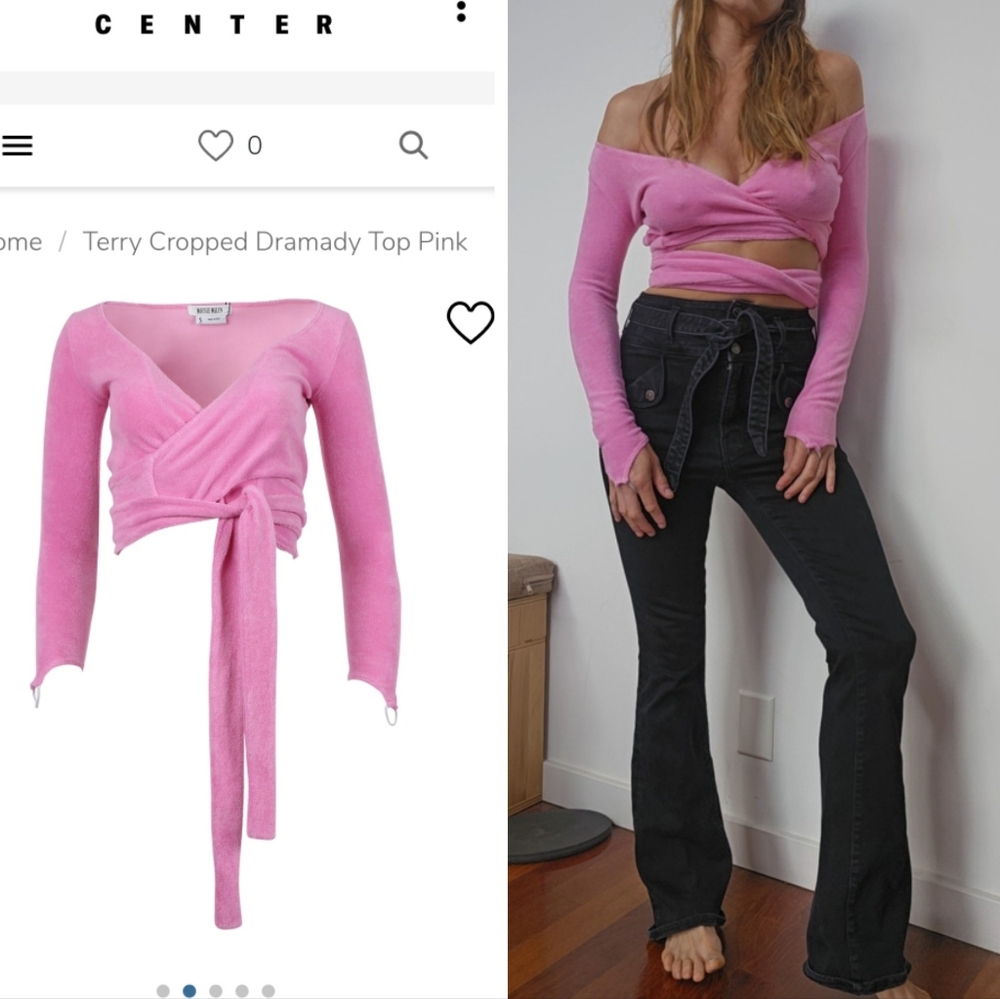 Nwt Maisie Wilen Y2k Bubblegum Cropped dramedy Pink Wrap Terry Top Xs S